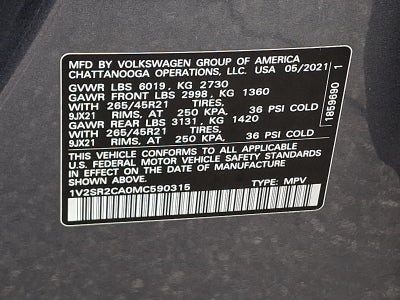 2021 Volkswagen Atlas 3.6L V6 SEL R-Line