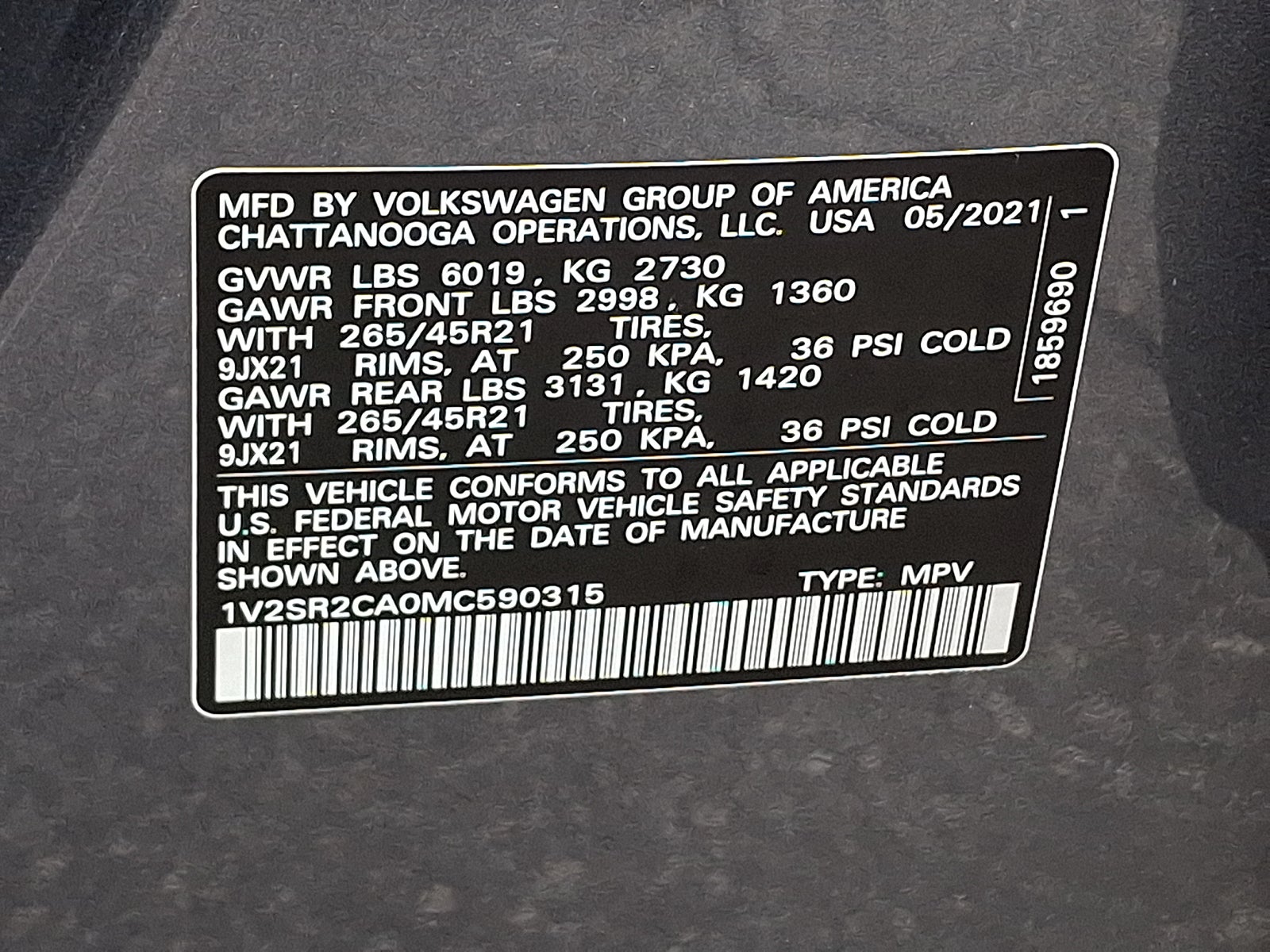 2021 Volkswagen Atlas 3.6L V6 SEL R-Line